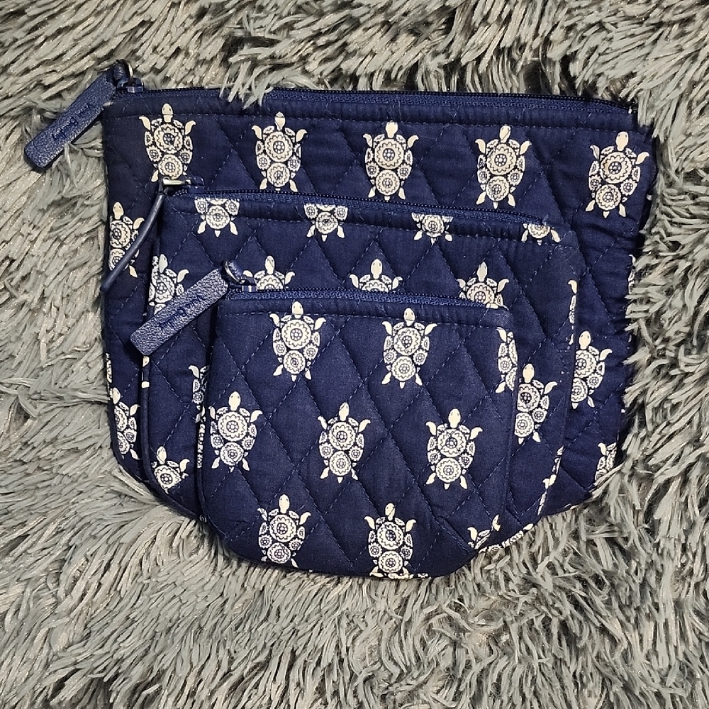 RARE Vera Bradley Navy Turtle Pattern Cosmetic Bags